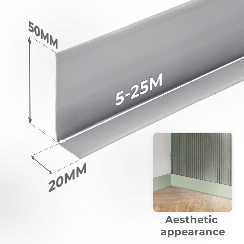 Golvlist självhäftande PVC 50x20 mm självhäftande flexibel golvlist, sockelbräda sockel, vit