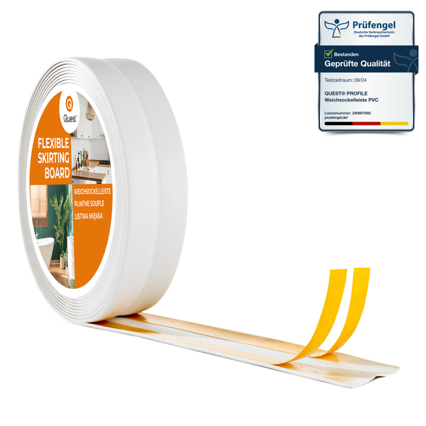 Monteringslist PVC avslutningslist, självhäftande, flexibel, vit