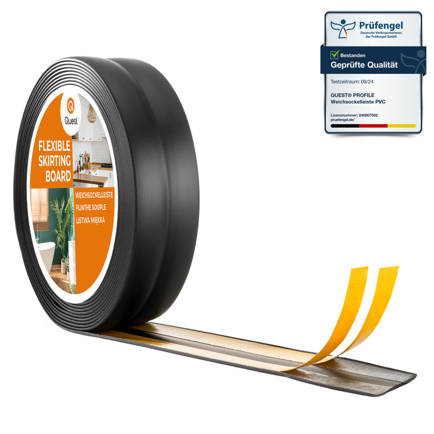 Monteringslist PVC avslutningslist, självhäftande, flexibel, svart