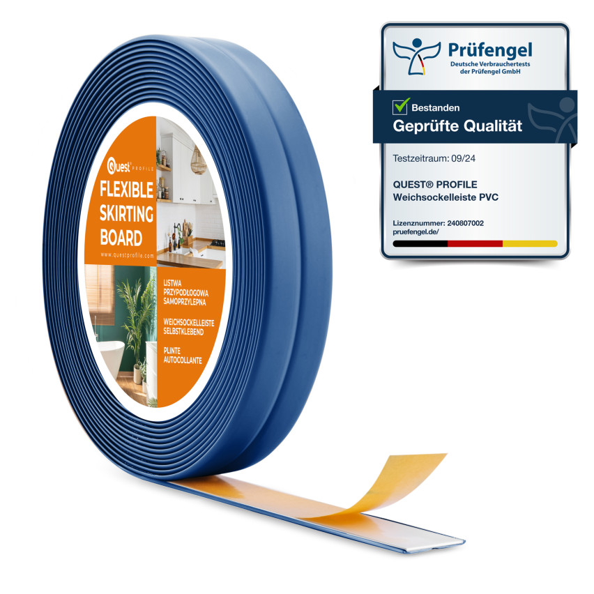 Självhäftande monterings- och avslutningslist i PVC på skumtejp 10/10, blå, 5 m