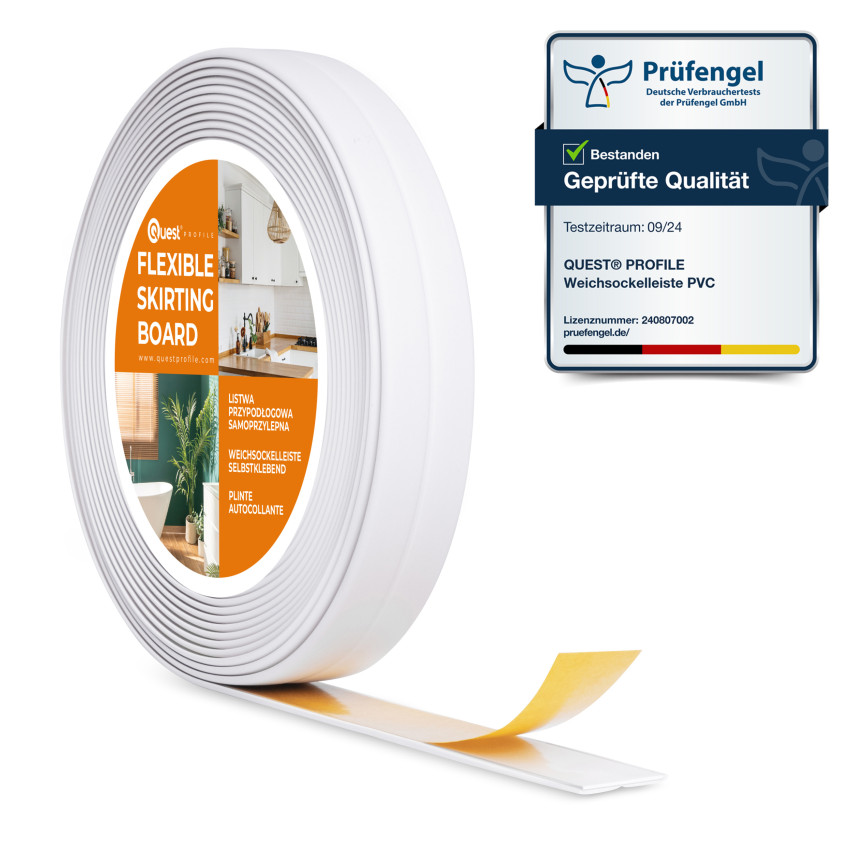 Monteringslist PVC självhäftande 10x10 mm på skumtejp, vit, 5 m