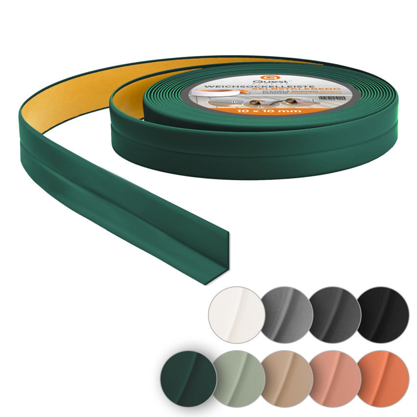 Monteringslist PVC självhäftande 10x10 mm på skumtejp, grön, 5 m