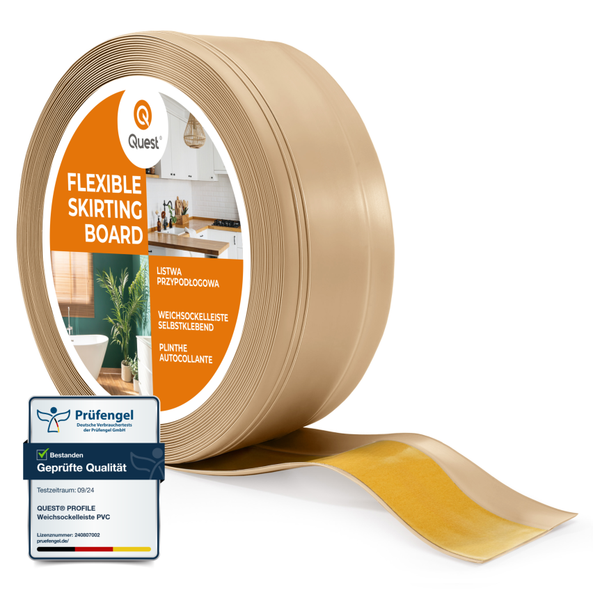 Självhäftande PVC-golvlist, flexibel DEKOR-list, sandfärgad, 50x20mm