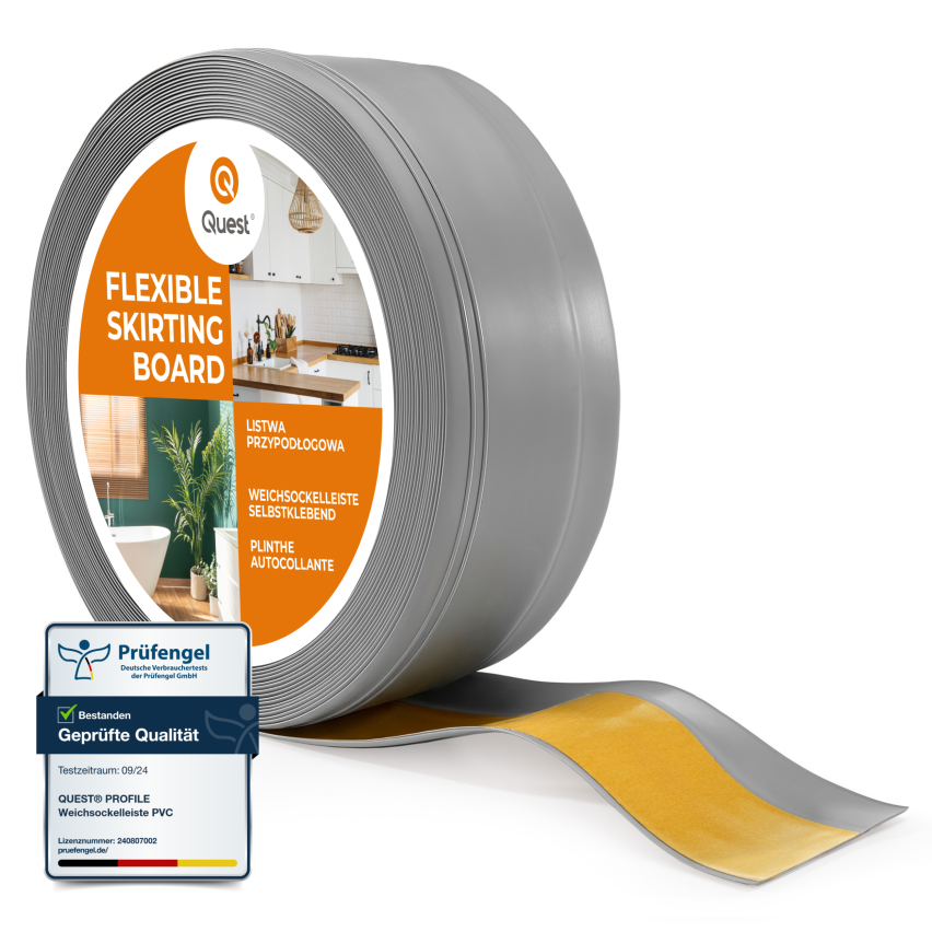Självhäftande PVC-golvlist, flexibel DEKOR-list, grå, 50x20mm