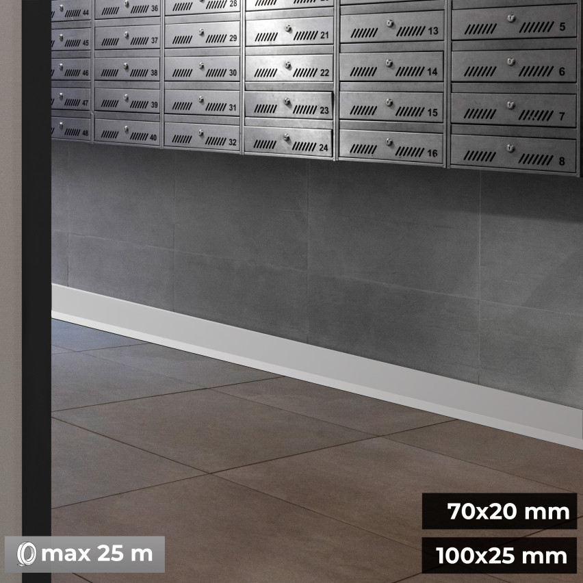 Golvlist självhäftande PVC 100x25 mm, flexibel golvlist, sockelbräda sockel, vit