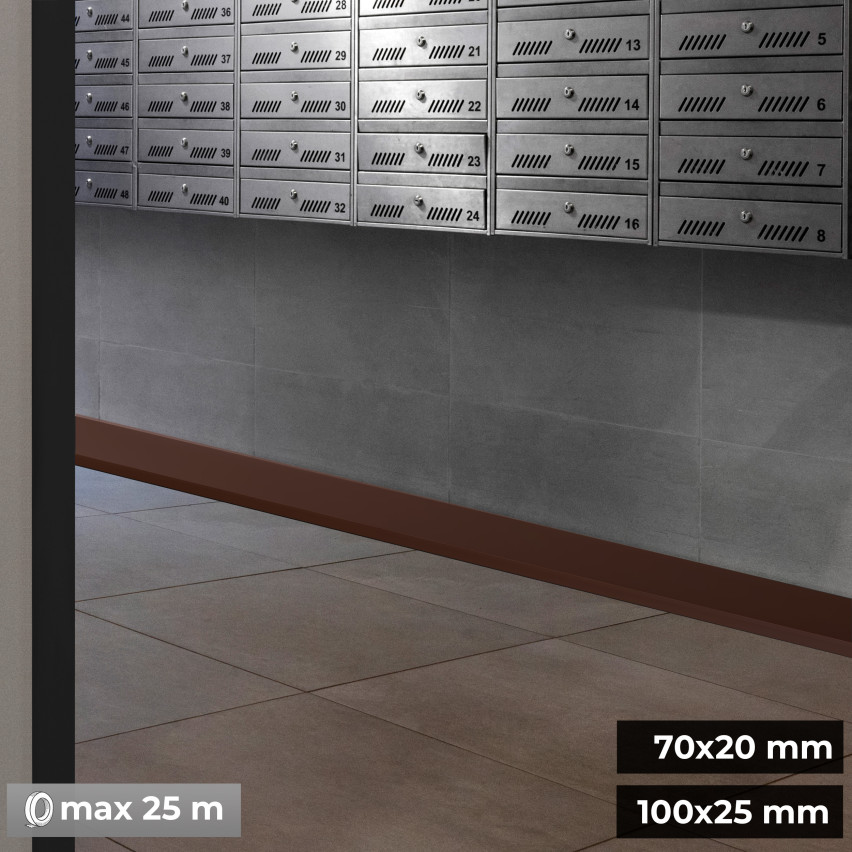 Golvlist självhäftande PVC 70x20 mm, flexibel golvlist, sockelbräda sockel, brun