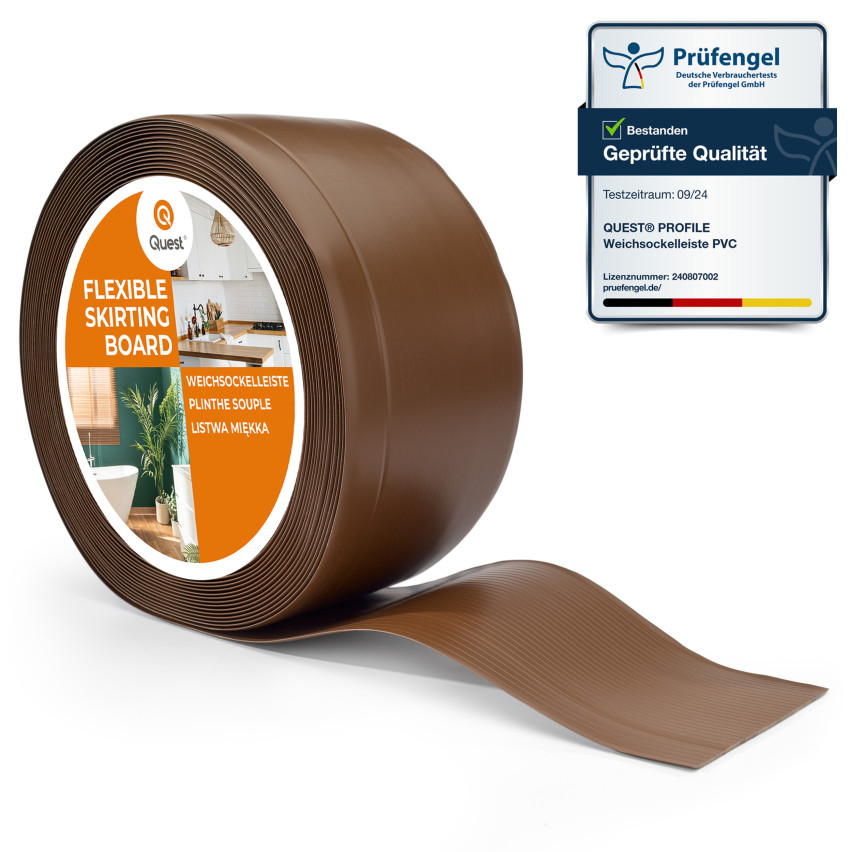 Golvlist självhäftande PVC 100x25 mm, flexibel golvlist, sockelbräda sockel, brun