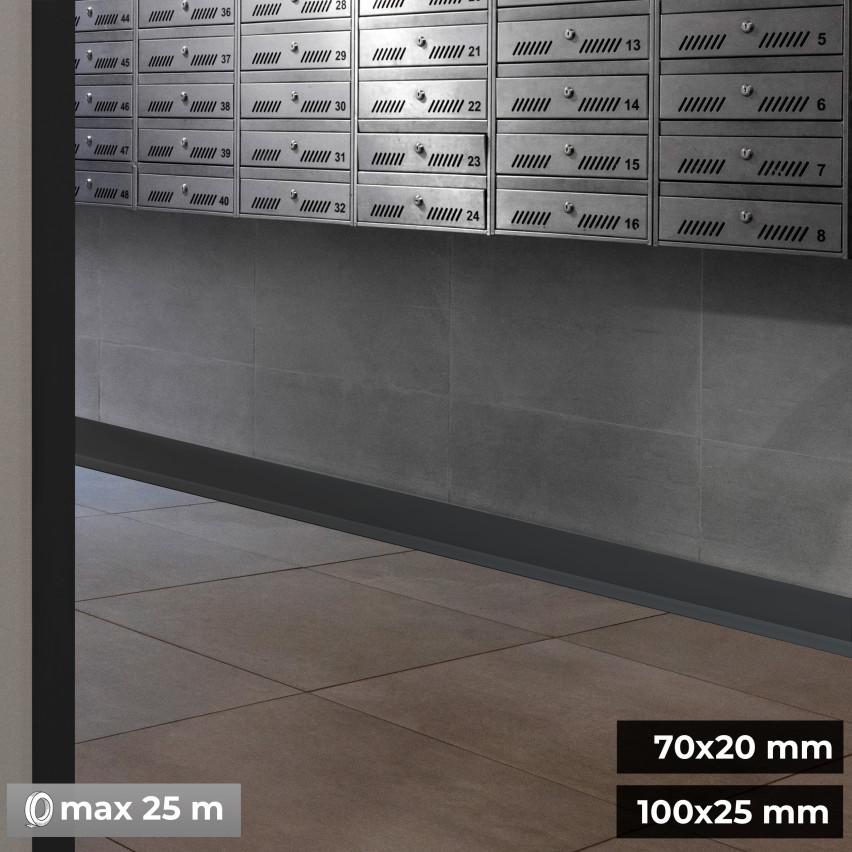 Golvlist självhäftande PVC 100x25 mm, flexibel golvlist, sockelbräda sockel, mörkgrå