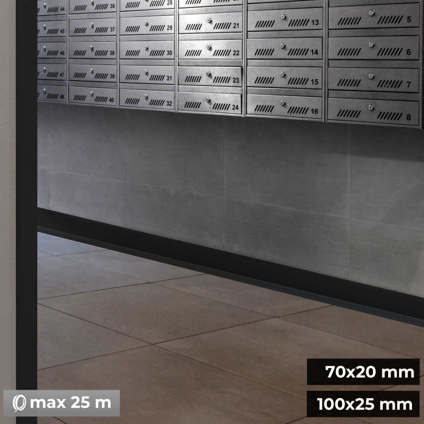 Golvlist självhäftande PVC 70x20 mm, svart, flexibel golvlist, sockelbräda sockel