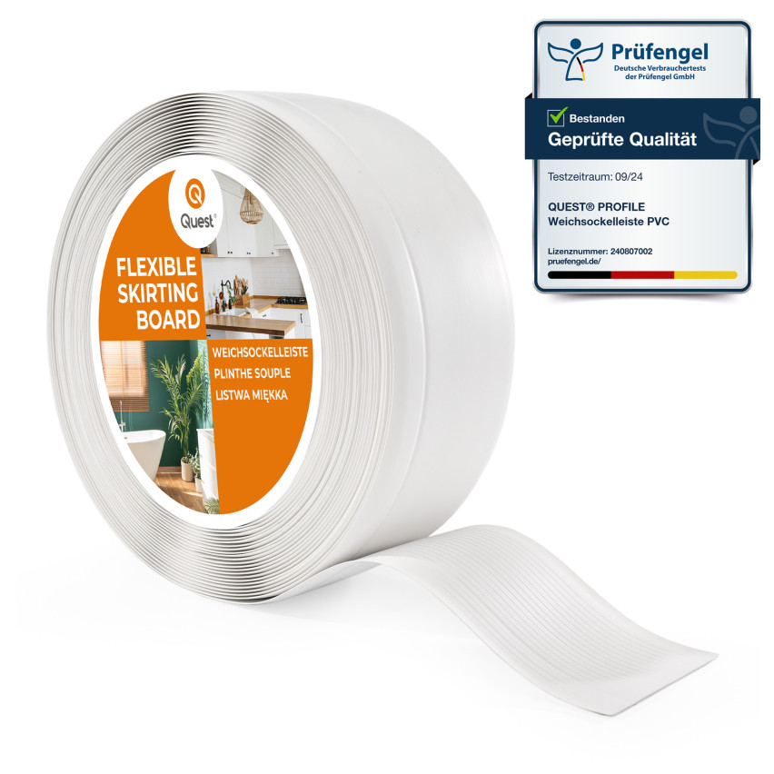 Golvlist självhäftande PVC 70x20 mm, flexibel golvlist, sockelbräda sockel, vit