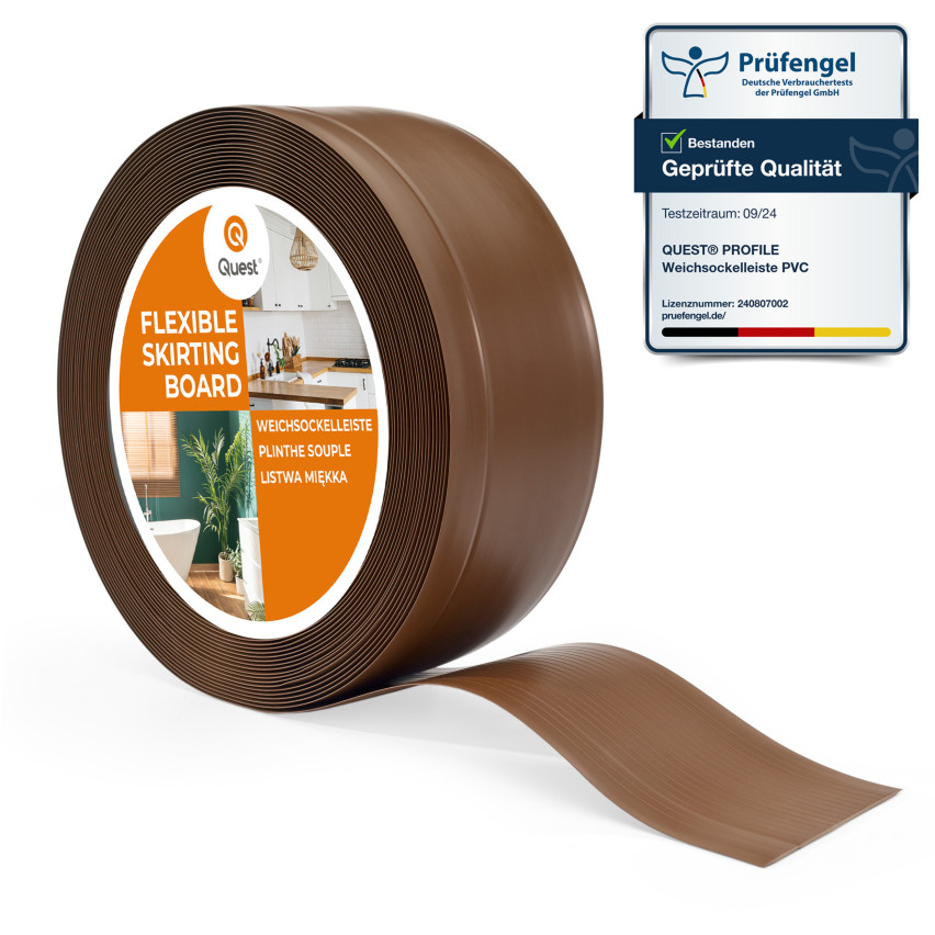 Golvlist självhäftande PVC 70x20 mm, flexibel golvlist, sockelbräda sockel, brun