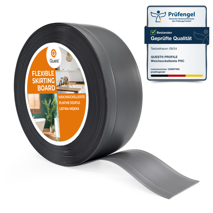 Golvlist självhäftande PVC 70x20 mm, flexibel golvlist, sockelbräda sockel, mörkgrå