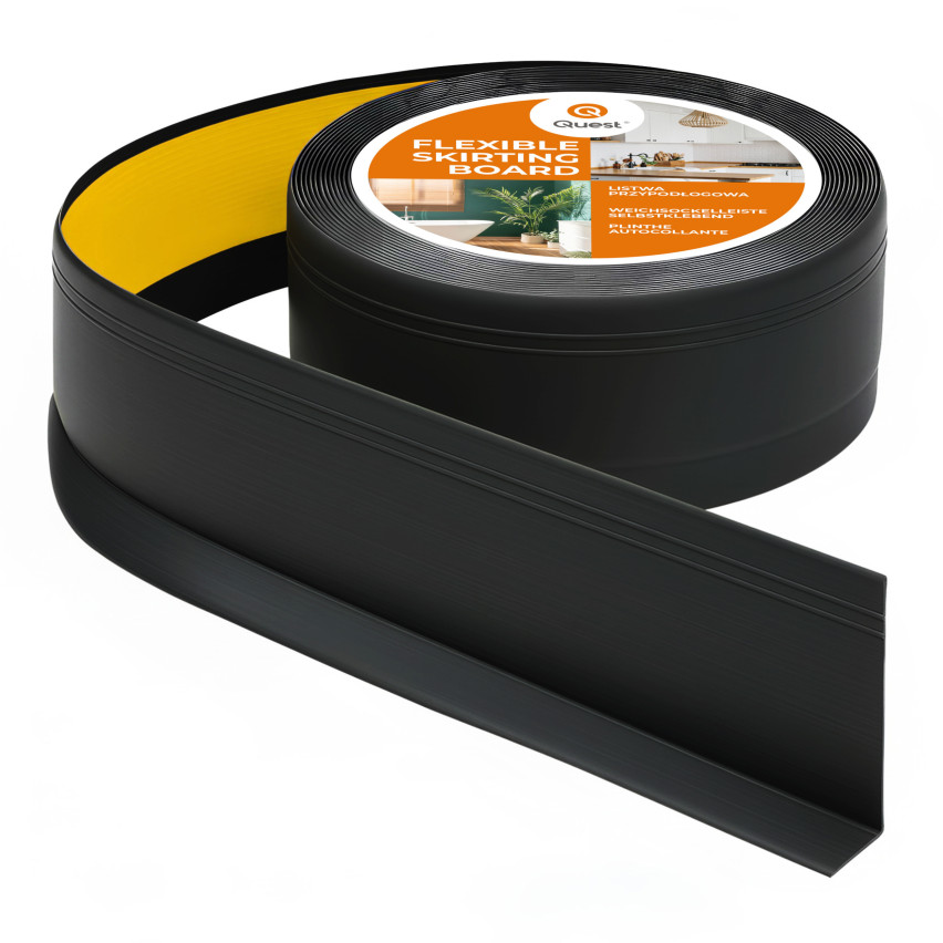 Självhäftande PVC-golvlist, flexibel DEKOR golvlist, svart, 70x20mm