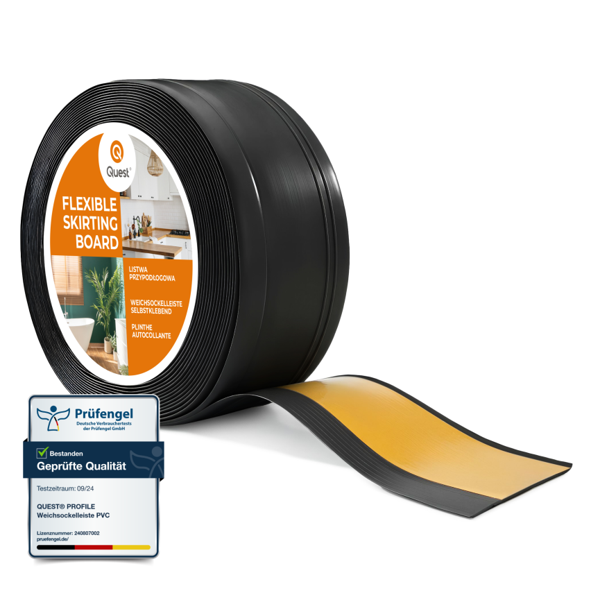 Självhäftande PVC-golvlist, flexibel DEKOR golvlist, svart, 70x20mm