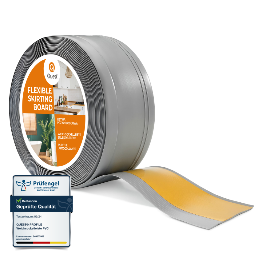 Självhäftande PVC golvlist, flexibel dekorlist DEKOR, 70x20mm, grå