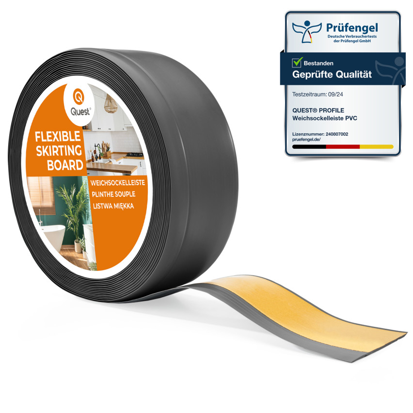 Golvlist självhäftande PVC 70x20 mm självhäftande flexibel golvlist, sockelbräda sockel, mörkgrå