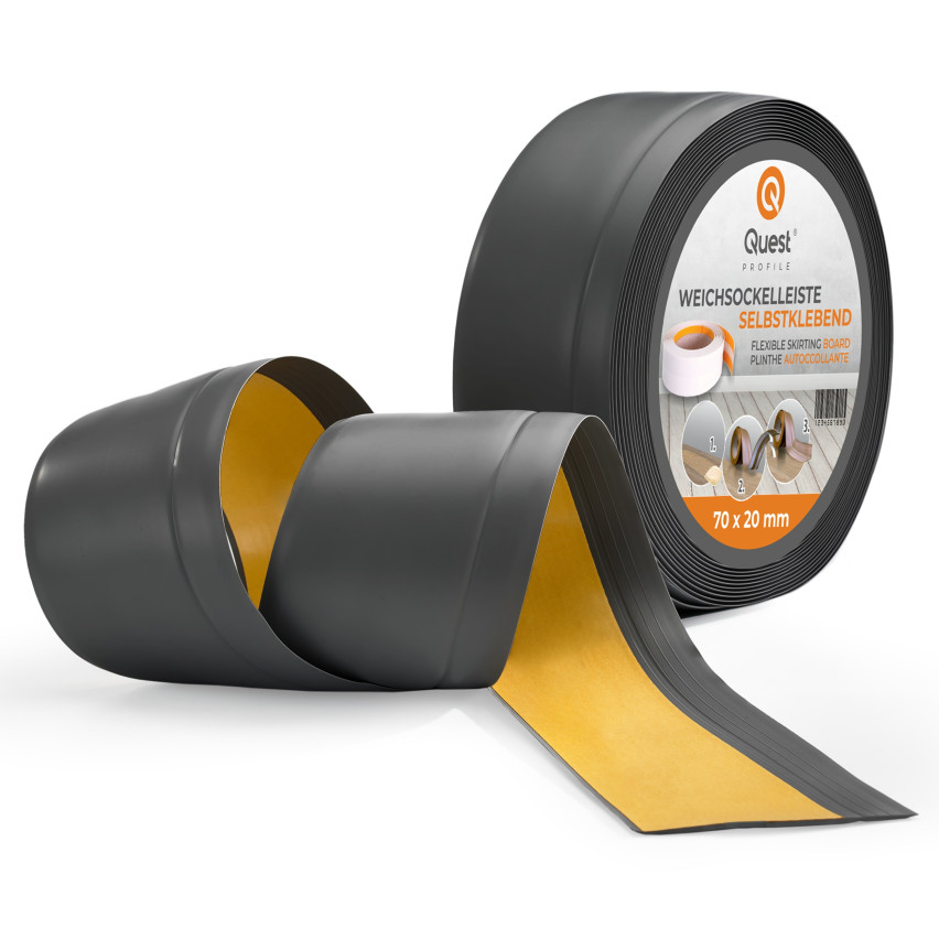 Golvlist självhäftande PVC 70x20 mm självhäftande flexibel golvlist, sockelbräda sockel, mörkgrå