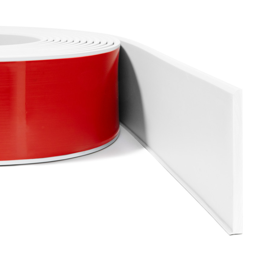 Självhäftande PVC golvlist, slät, 100mm, 10m, vit