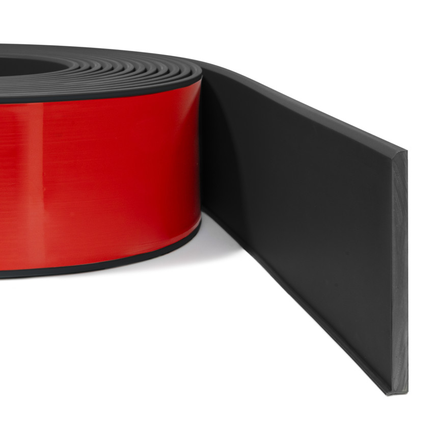 Självhäftande PVC golvlist PREMIUM 10 cm, slät flexibel FLEX sockellist, för golv, svart, 10 m