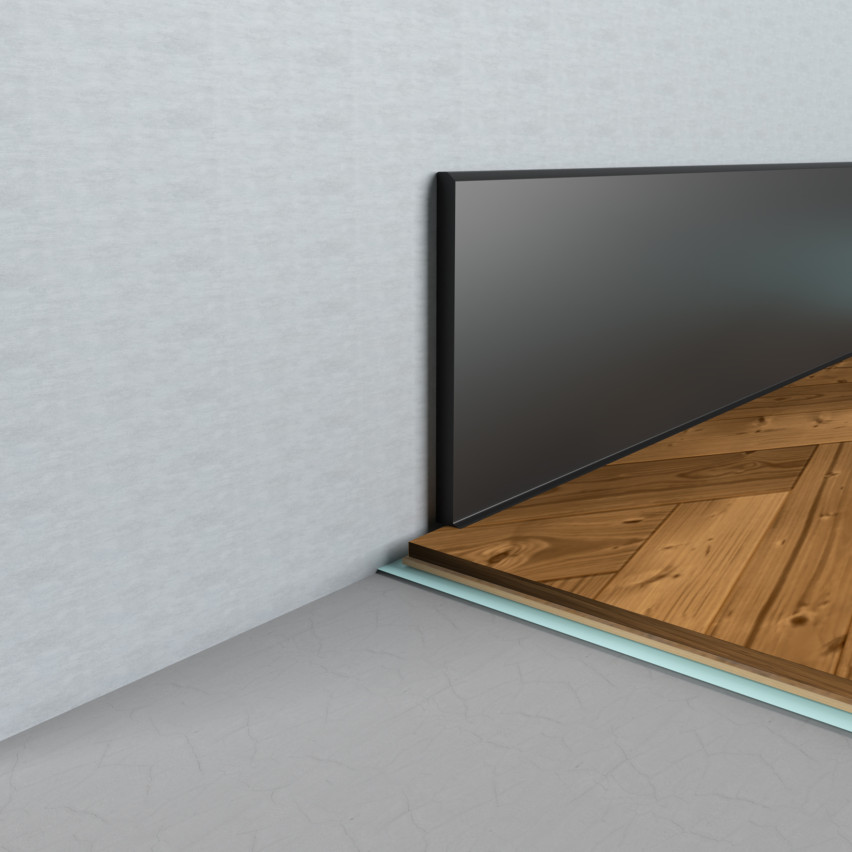 Självhäftande PVC golvlist PREMIUM 10 cm, slät flexibel FLEX sockellist, för golv, svart, 10 m