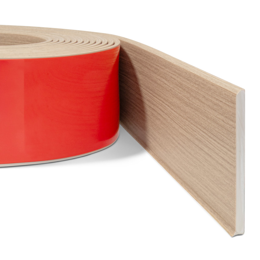 Självhäftande PVC golvlist PREMIUM 10 cm, slät flexibel FLEX sockellist, för golv, ljus ek, 10 m