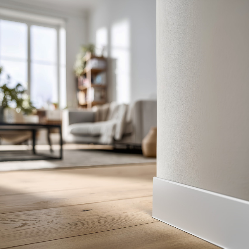 Självhäftande PVC golvlist, slät, 100mm, 10m, vit