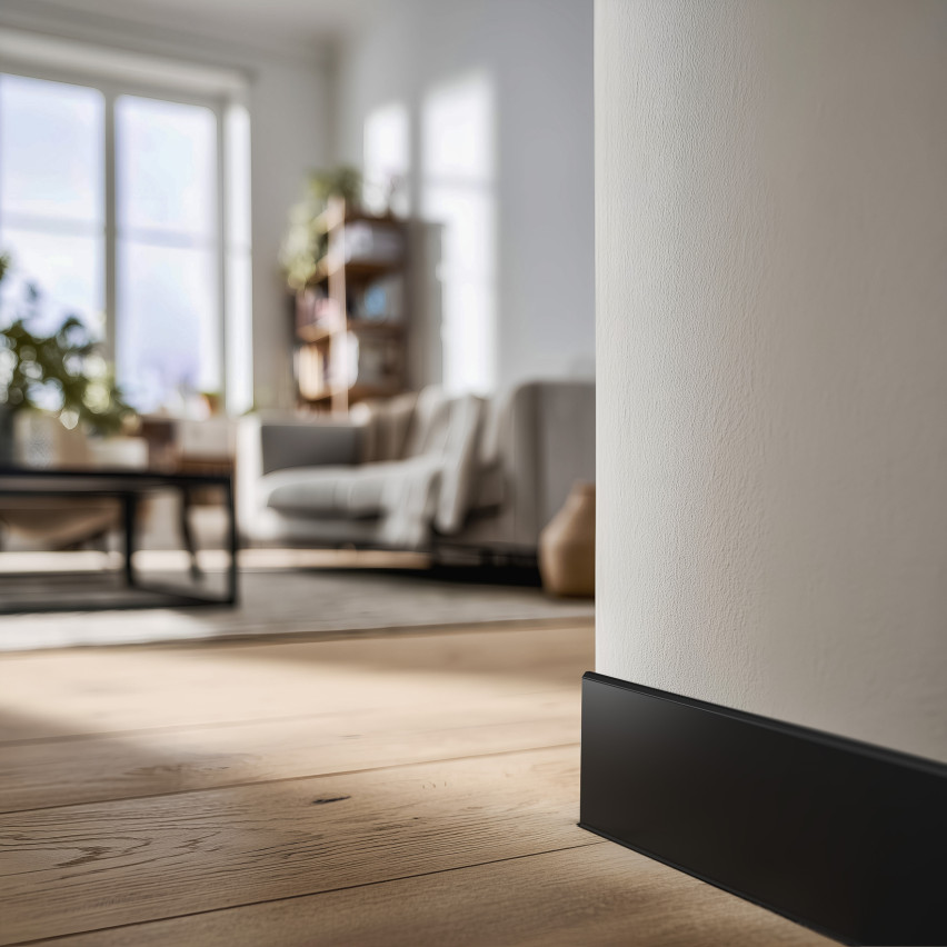 Självhäftande PVC golvlist PREMIUM 10 cm, slät flexibel FLEX sockellist, för golv, svart, 10 m