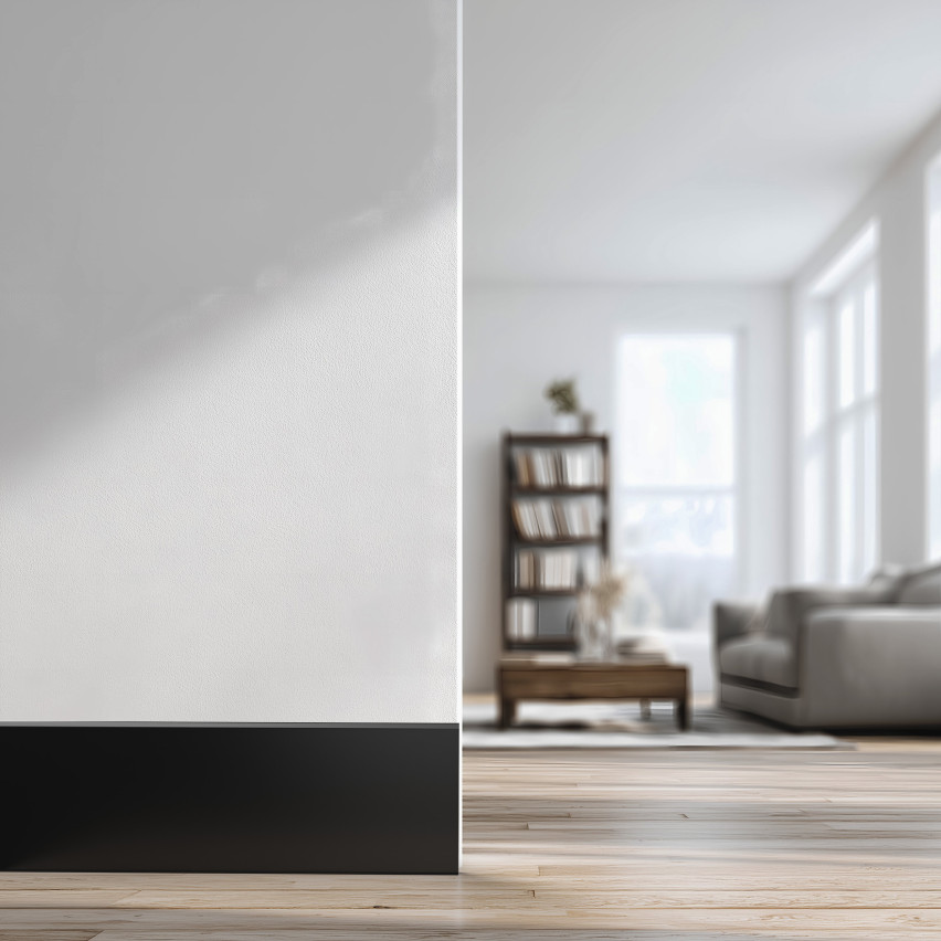 Självhäftande PVC golvlist PREMIUM 10 cm, slät flexibel FLEX sockellist, för golv, svart, 10 m