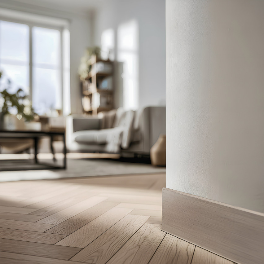 Självhäftande PVC golvlist PREMIUM 10 cm, slät flexibel FLEX sockellist, för golv, ljus ek, 10 m