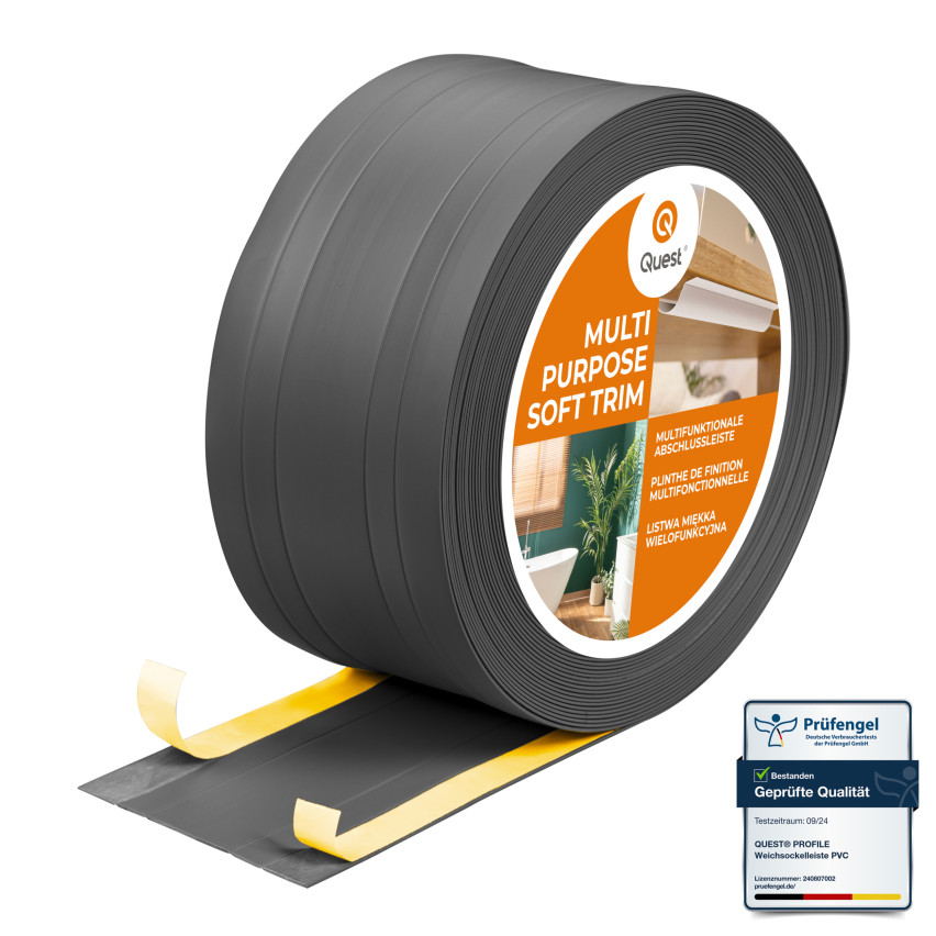 PVC Multifunktionell List 2in1 – Självhäftande Avslutningspanel, 110Mm, Mörkgrå