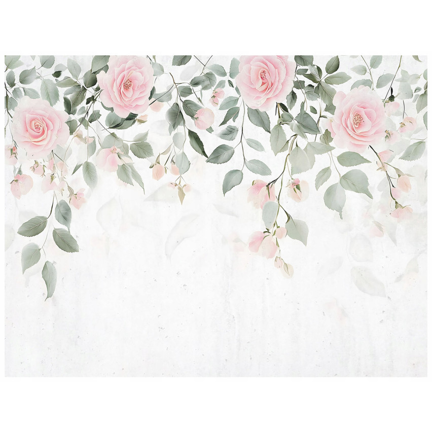 fototapet gröna blad blommor rosor vardagsrum tapeter 150x105