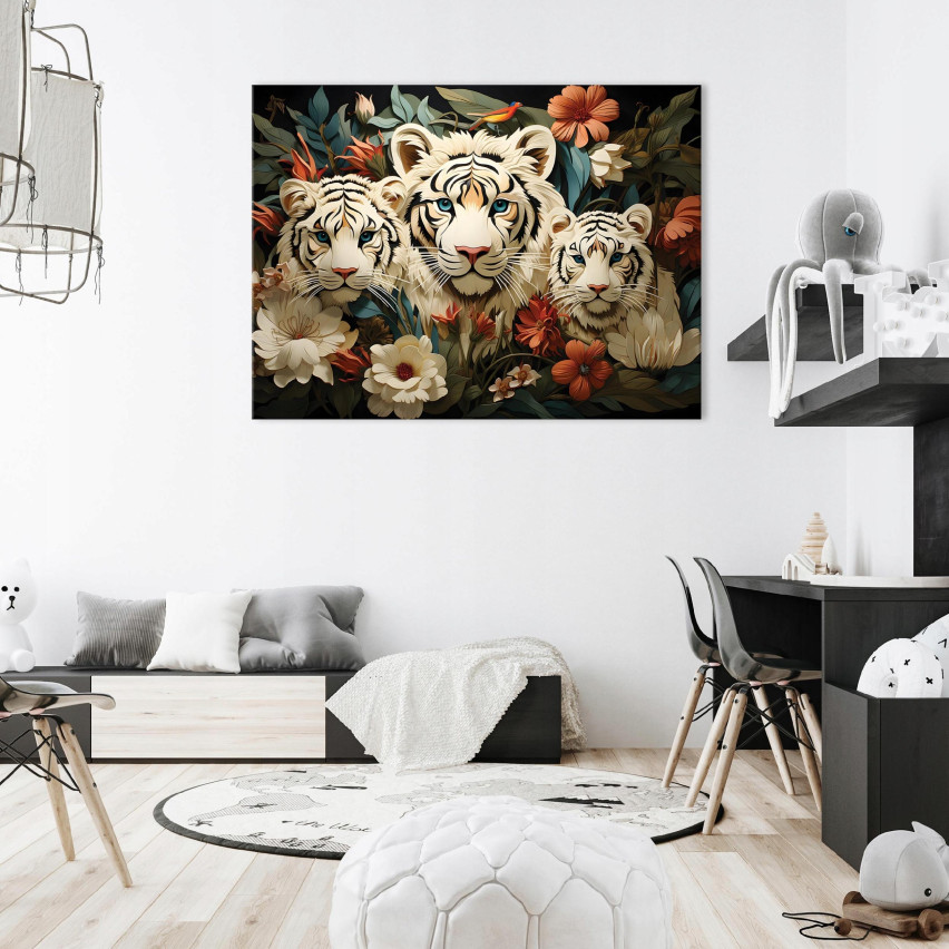Image TIGRINE ANIMAL FLOWERS On Canvas Wall for Bedroom Living Room 120x80