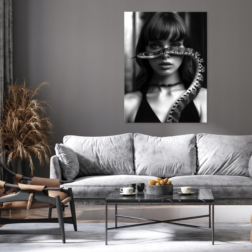 väggpanel målning kvinna svart och vit orm för vardagsrum sovrum 120x80