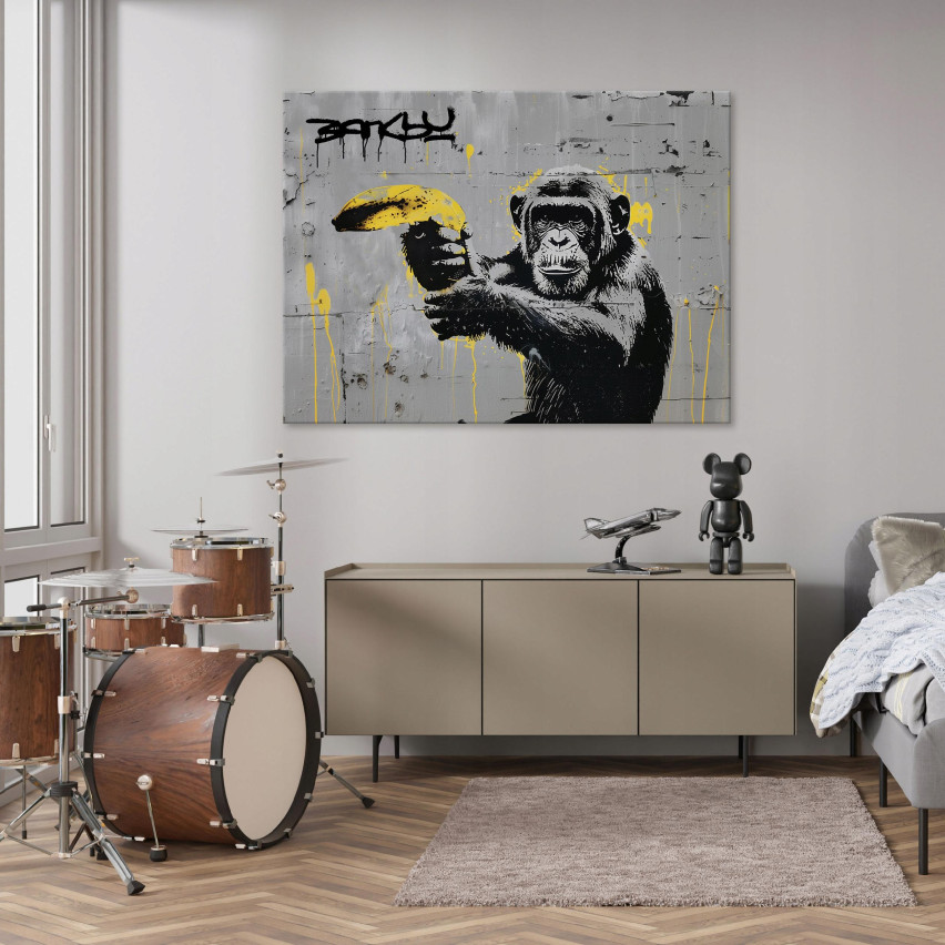 BANKSY MAŁPA STREET ART GRAFFITI MODERN PÅ Väggtavla 100x70