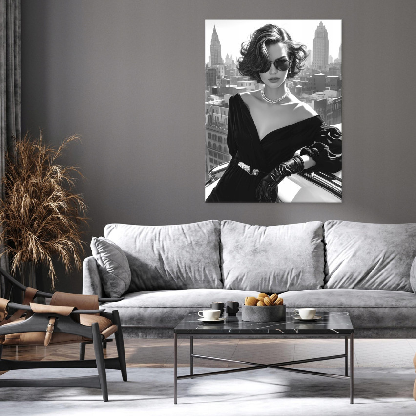 svartvit modern kvinnomålning på duk för vardagsrum sovrum 40x30