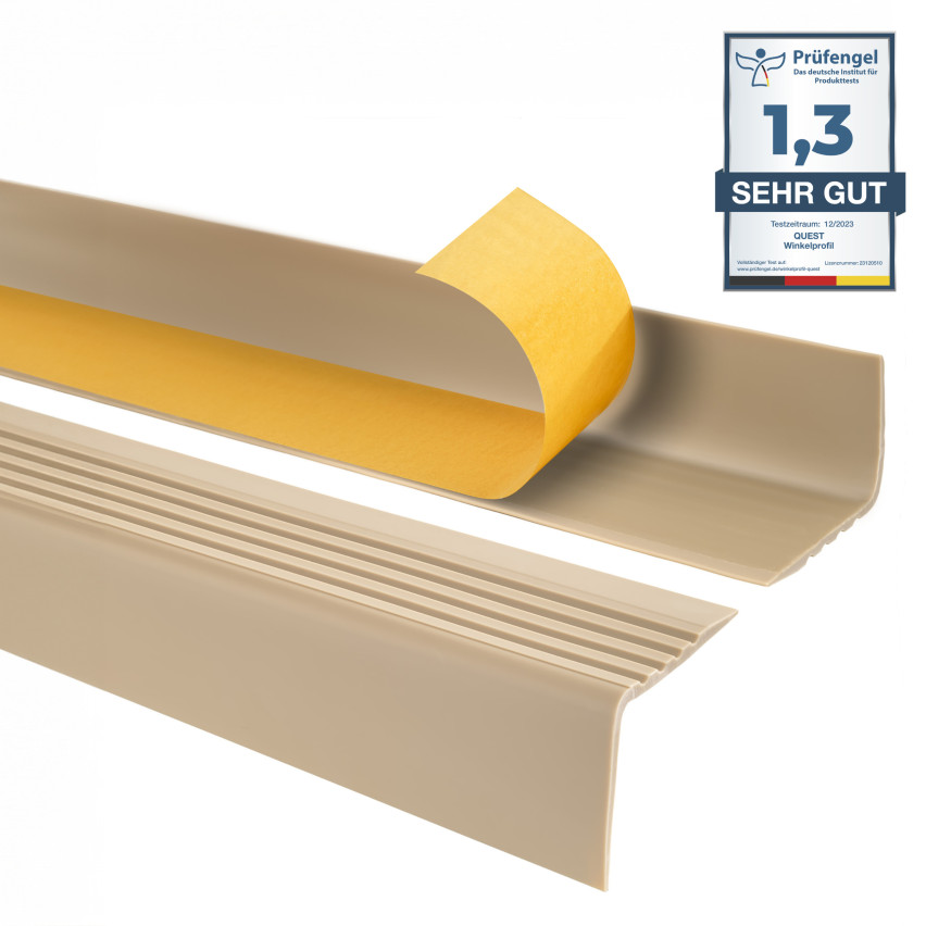 Halkfri trappkantlist PVC 50x42 mm, beige, självhäftande trapprofil med självhäftande tejp RGP