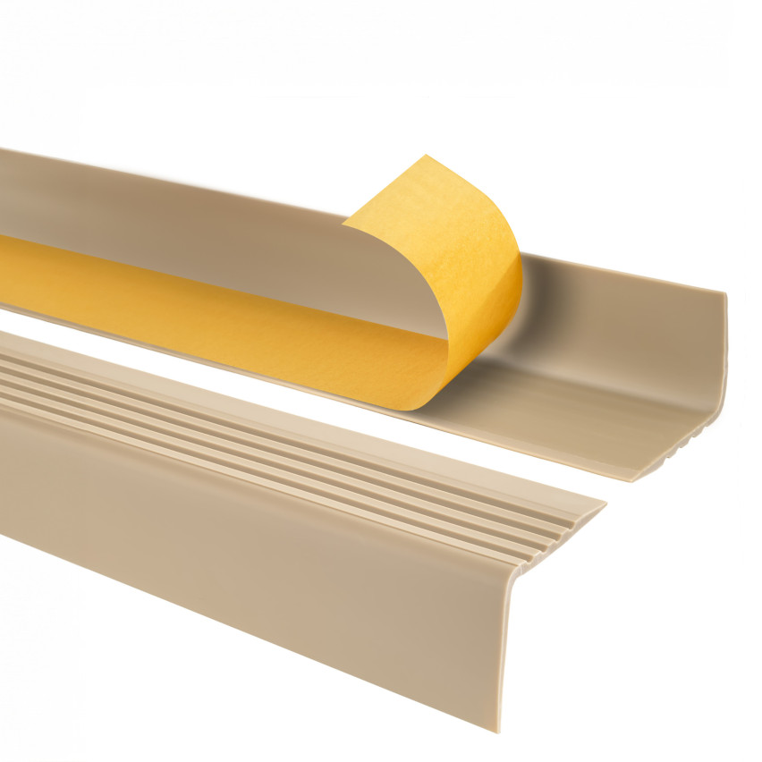 Halkfri trappkantlist PVC 50x42 mm, beige, självhäftande trapprofil med självhäftande tejp RGP