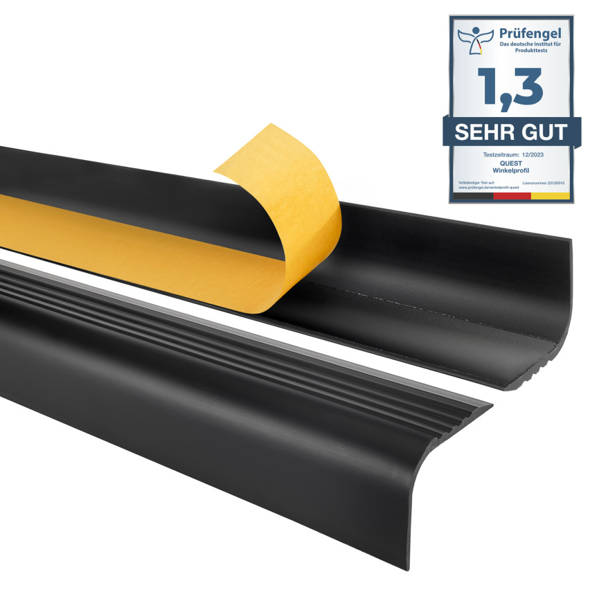 Halkfri trappkantlist PVC 52x40 mm, självhäftande trapprofil med självhäftande tejp RGPT, svart