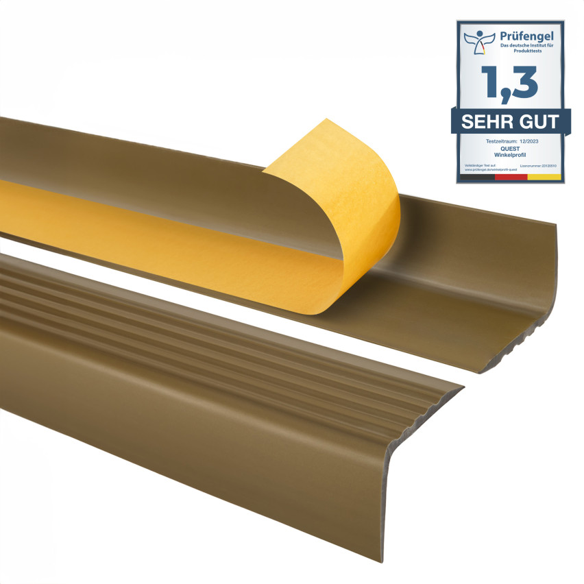 Set: Rutschfritt trappprofil med lim, mässing, 50x42 mm, 100 cm