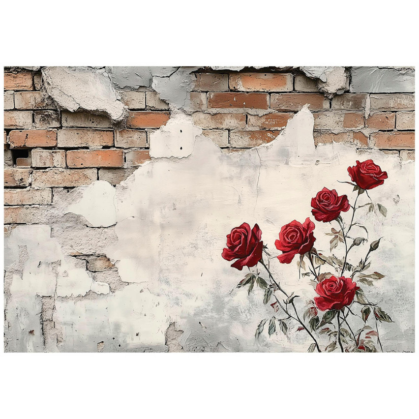 väggmålning tapet tegelstenar blommor gips sovrum vardagsrum tapet fliseline 150x105