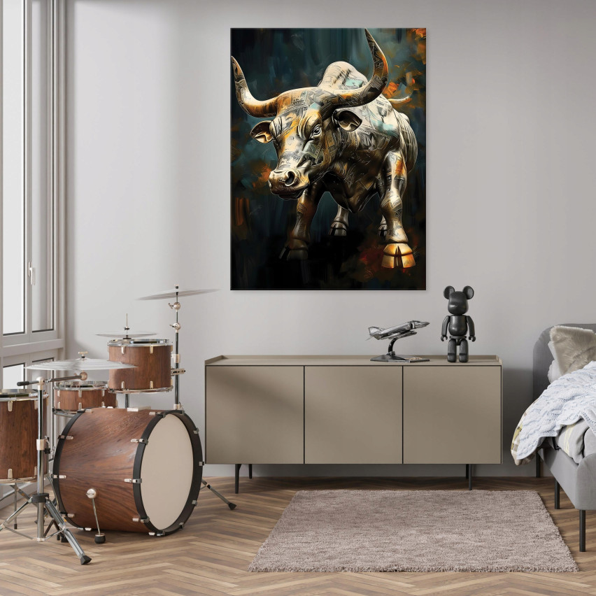 motiverande väggmålning pengar tjur sovrum sovrum vardagsrum 60x40