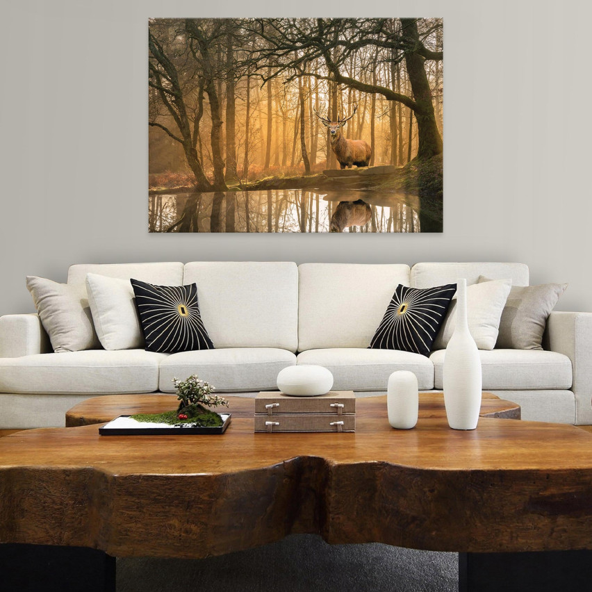 Bild Canvas Hjort Skog Träd Sovrum 60x40