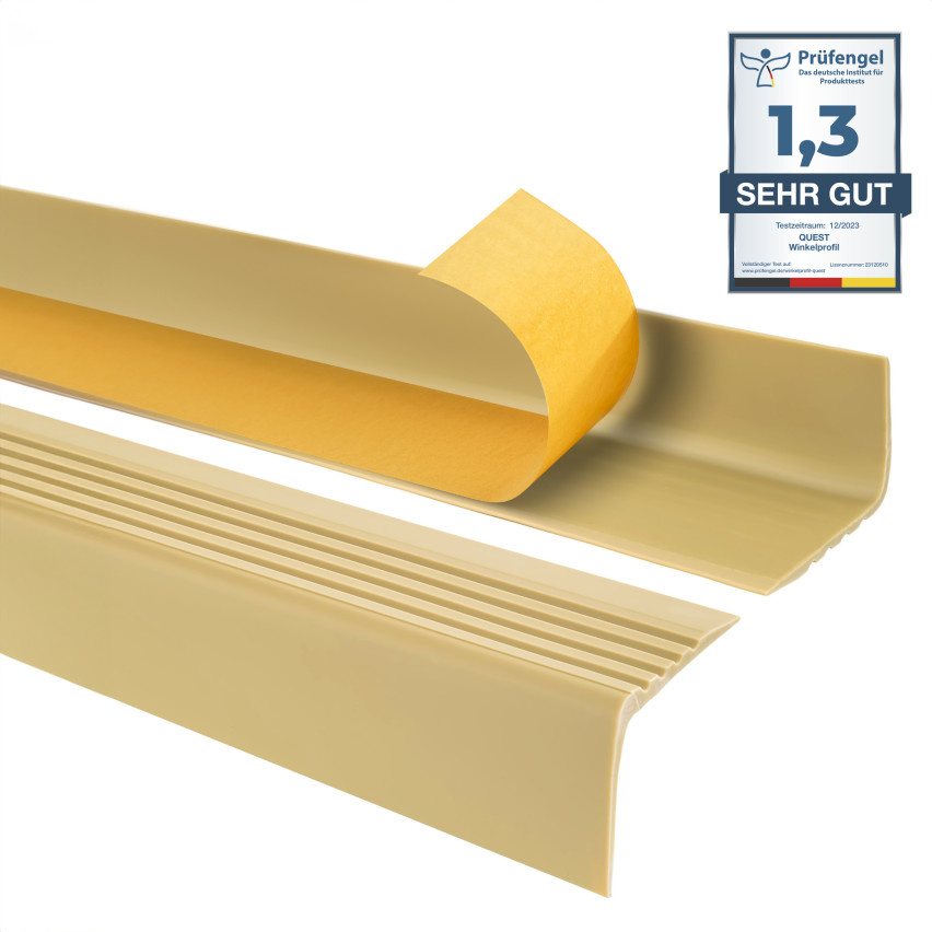 Halkfri trappkantlist PVC 50x42 mm, krämig, självhäftande trapprofil med självhäftande tejp RGP