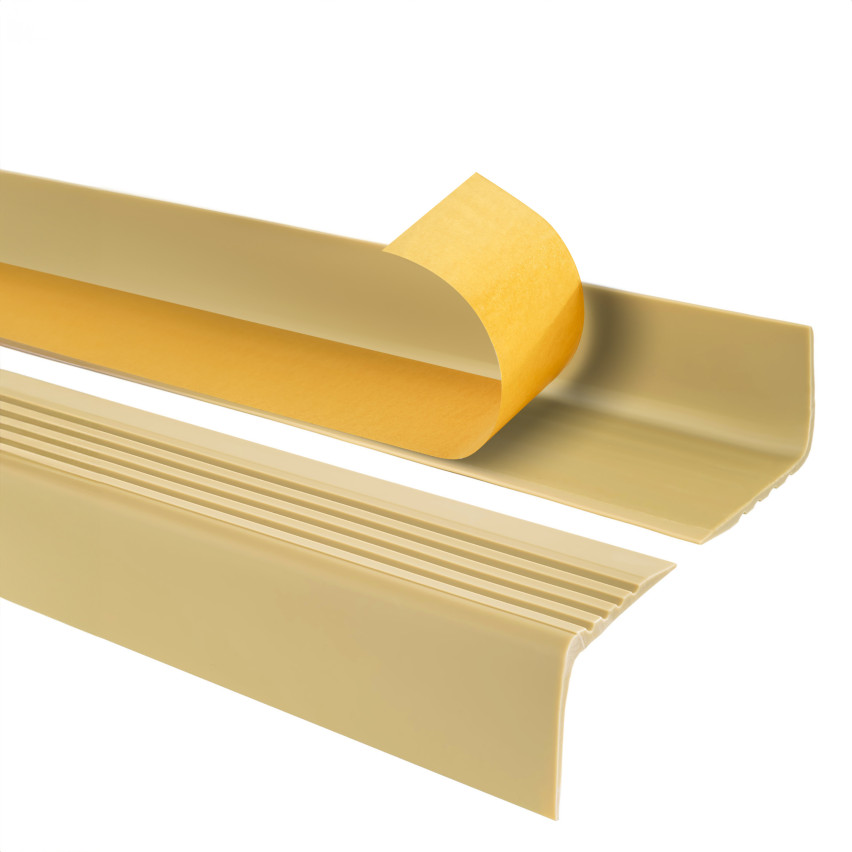 Halkfri trappkantlist PVC 50x42 mm, krämig, självhäftande trapprofil med självhäftande tejp RGP