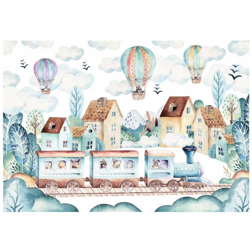 barn väggmålning skandinavisk tåg ballonger väggmålning 350x250