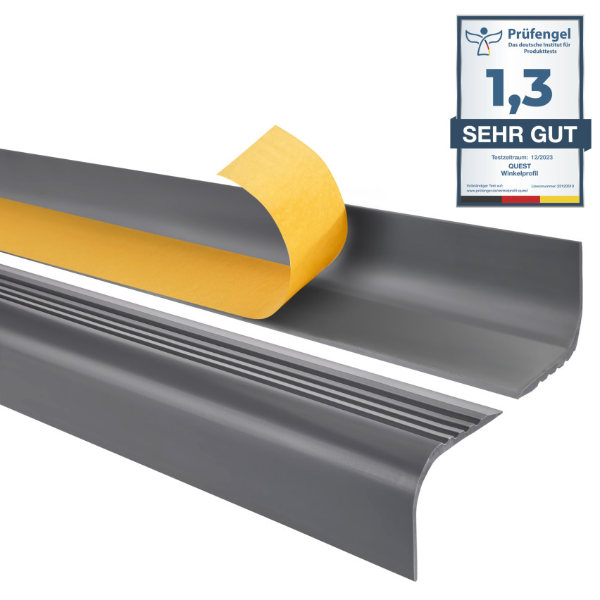 Halkfri trappkantlist PVC 52x40 mm, självhäftande trapprofil med självhäftande tejp RGPT, mörkgrå