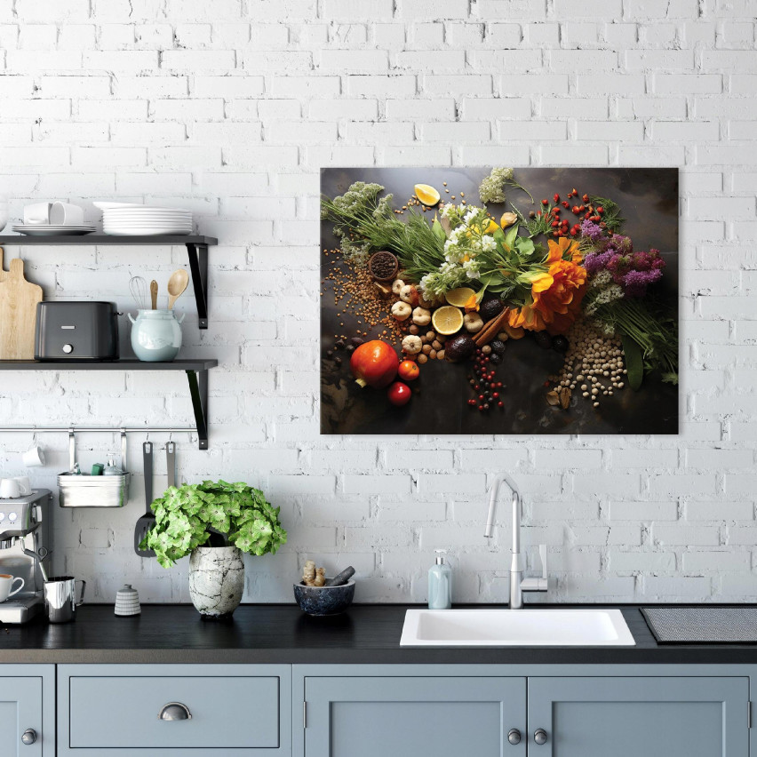 KÖK Kryddor och örter Bild för kök Väggduk Stor 120x80