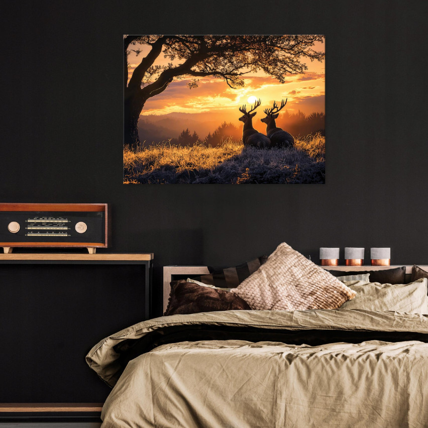 SOVRUMSBILD FÖR SÄLLSKAPSRUMMET KÖK NATURLIG RÅDJURSVY PÅ VÄGGPANEL 120x80