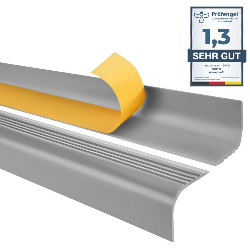 Halkfri trappkantlist PVC 52x40 mm, självhäftande trapprofil med självhäftande tejp RGPT, grå