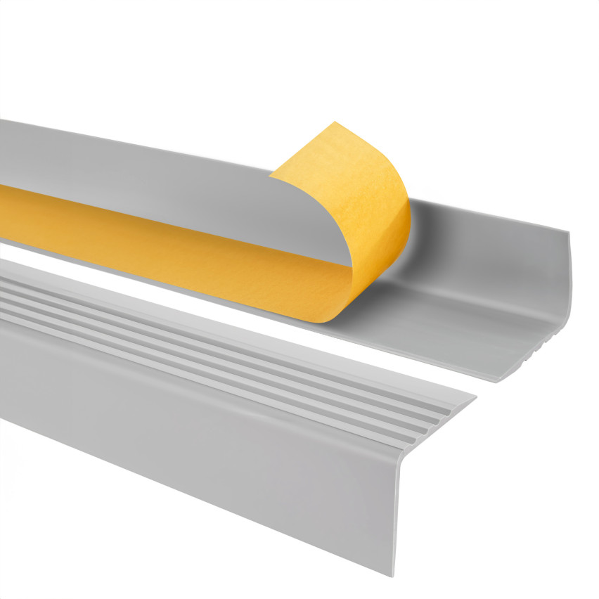Halkfri trappkantlist PVC 50x42 mm, ljusgrå, självhäftande trapprofil med självhäftande tejp RGP